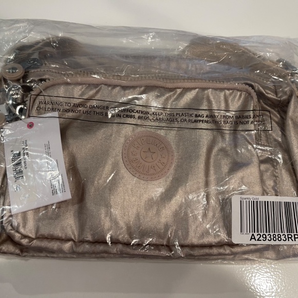 Kipling Sparkly Gold Adjustable Shoulder Crossbody Handbag Purse New with Tags - Picture 2 of 16